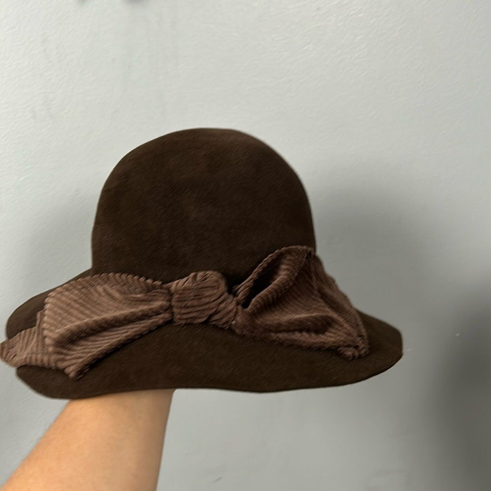 Christine A. Moore Brown Hat Velour Felt 7.5” vintage